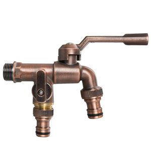 All-copper Outdoor Anti-freezing Faucet with One Inlet and Two Outlets Dual Water Outlets 1/2*1/2*1/2 Thickened Garden Watering