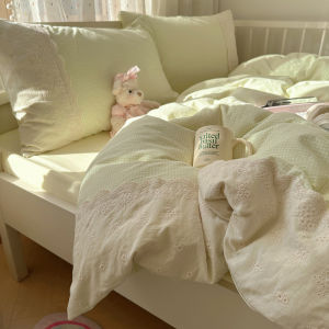 French Lace Edged Washed Cotton Bedding Set Four Pieces