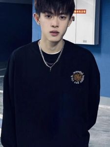 Trendy Large Size 300 Pounds Pure Cotton Long Sleeve Printed Loose Mens T-shirt Autumn Winter Casual Base Shirt Youth Popular