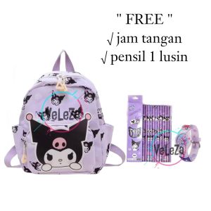 Tas Ransel Sekolah Anak SANRIO KUROMI CINNAMOROL MELODY TK SD free jam tangan dan pensil Tas Ransel