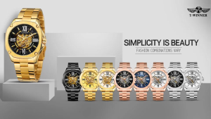 Original WINNER Watch Mens Vintage Gold Skeleton Square Automatic Skeleton Stainless Steel Fashion Gentleman Mechanical Clock