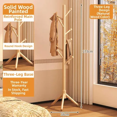MEISITEKEKE | Simple Stand Wooden Clothes Hanger Indoor Bedroom Living Room Wall Mounted Coat Rack Single Rod Free Standing Bag Holder