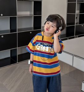 HF Casual Rainbow Stripes Hoodie Kid Korean Style Breathable Boy Girl Cute Comfortable Round neck Hoodie