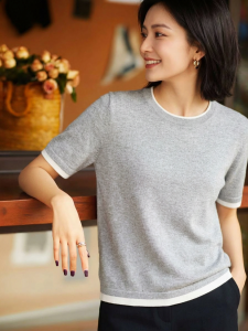 Basic House | Summer Lightweight 100 Tencel Fake Two-piece Short Sleeve Knit Top