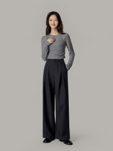 Gray Suit Pants High Waist Straight Leg Womens Autumn Long Draping Wide Leg Pants Commute Style Korean Version Casual Pants