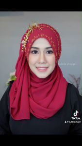 ฮิญาบ แบบพันหรือสวม2.หน้า ดอกปักยาว