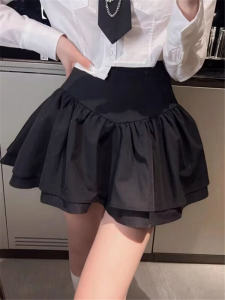 Spicy Girl Pleated Skirt High Waist A-Line Mini Skirt Puffy Womens Skirts Commute Korean Style Folded Spliced Short Skirt