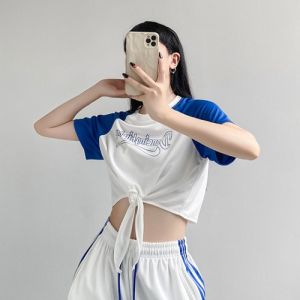 Hip Hop Jazz | Spicy Girl Style Jazz Dance T-shirt Loose Tie Short Crop Top