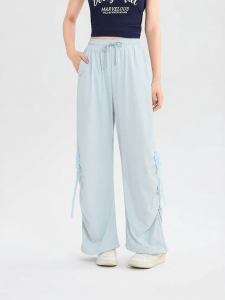 SANFU | Pleated Plaid Ribbon Drawstring Female Casual Pants