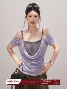 Áo Thun Nữ THROUS Tay Ngắn Hở Vai Dáng Ôm Kiểu Hai Mảnh