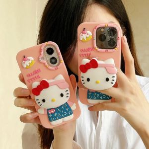 💯【Phone Case】+FREE Shipping 💯3D Cute Cartoon Sanrio Hello Kitty Hidden Stand Holder Phone Case For iPhone 16 15 14 13 12 Pro Max 14 15 Plus 11 Soft Silicone Cover
