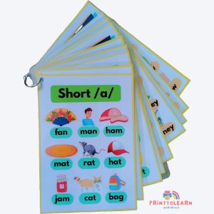 SHORT AND LONG VOWELS FLASHCARDS with pictures- 10 pieces laminated
