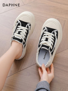 Daphne 2025 Spring New Casual Canvas Slippers Thick Bottom Head Covered Cookie Shoes Easy Wear Breathable Low Cut Rubber Sole