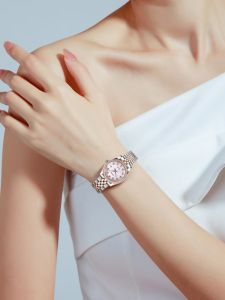 Dom Quartz Watch Womens Pink Dial Steel Band Fashionable round Shape Student New Model Light Luxury Minimalist Watch