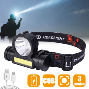 Mini COB LED Headlamp USB Rechargeable Waterproof Headlamp 3 Modes 90° Outdoor Night Hiking Camping Flashlight