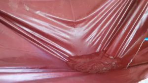 ผ้าใบผ้าร่มเคลือบเงา 2 ชั้นใช้คลุมรถขนส่งสินค้าบังฝนกลางเต้นตลาดนัดกันน้ำได้ ขอบฝังเชือกตอกตาไก่ห่าง 50 เซ็น ขนาด 2X6 เมตร 660 บาท