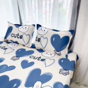 Bộ ga giường cotton poly Lidaco sét 3 món gồm 1 drap chun và 2 áo gối nằm