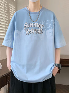 เสื้อยืดคอกลมแขนสั้นหลวมสไตล์อเมริกันสำหรับฤดูร้อนปี 2025 สำหรับเยาวชน ผ้าฝ้ายผสมโพลีเอสเตอร์ ระบายอากาศได้ดี แฟชั่นลำลอง ปักลายตัวอักษร แบรนด์ Trendy