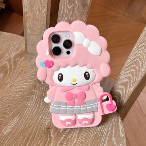 Sanrio | Cute 3D Cartoon Piano Sheep Phone Case For iPhone 17 16 15 14 13 12 Pro Max Plus Handbag Piano INS Soft Silicone Back Cover