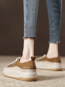 Retro Style Thick Bottom Sports Casual Shoes Womens Genuine Leather Slip-On Sneakers Comfortable Lightweight Rubber Sole