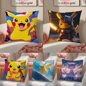 Bandai | Pokemon Raichu Anime Plush Pillow Cover Soft Short Plush Cushion Cover For Sofa Bedroom Home Decor Gift Decoration