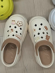 Korean Sandals for Women with LBB Series Jibbitz Soft 7CM High Heels Flat Sandals for Women Cartoon Non-slip Slippers Fashion Hole Shoes Beach Shoes