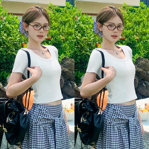 Miiow | Slim Fit Round Neck Short Sleeve T-Shirt Womens Summer New Style Cat Person Inner Wear Pure Desire Spicy Versatile Top