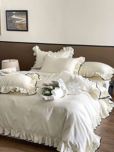 French Creamy Floral Embroidery 100% Long Staple Cotton Pure Cotton Edged Bedding Set White Sheet Comforter Cover Quilt Cover