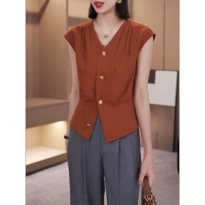 QINGNAER | Sleek V-Neck Button T-Shirt Large Size