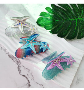 กิ๊บติดผมรูปฉลามขนาดใหญ่ประดับเพชร หรูหรา สไตล์เกาหลี กิ๊บติดผมรูปดาวทะเล ประดับเพชร แฟชั่นสำหรับผู้หญิง