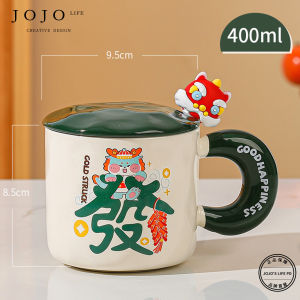 Creative Dragon Year Ceramic Cup with Lid High Aesthetic Value Home Use JOJOS L. PD Drown Portable Cylinder Shape Single Layer
