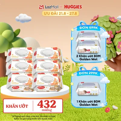 [17-24.08 GIẢM THÊM 90K] Combo 6 gói Khăn giấy ướt cho trẻ sơ sinh HUGGIES (Gói 72 tờ)-Chiết xuất Cao cao & Bơ hạt mỡ