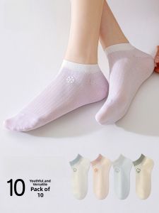 MiiOW | Womens Invisible Breathable Cotton Socks Anti-slip Sweat Absorbent Thin Embroidered Versatile Slip-On Cotton Socks For Spring