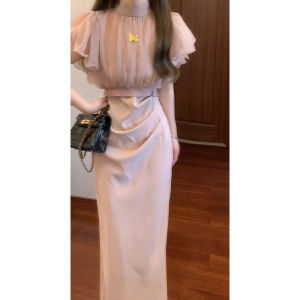 Elegant Sister Style Two-Piece Set Strapless Long Dress Slim Fit Wrap around Design Cotton Summer Fashion Womens Dress