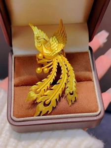 Adjustable Phoenix Opening Ring Wedding Engagement Simulation Three Gold Props Live Mouth Ring Luxury Style Box Packaged