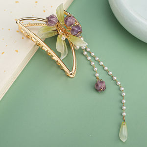 Handmade Original Design Metal Shark Clip Traditional Chinese Style Hair Accessories for Qipao Hanfu Updo White Bell Flower