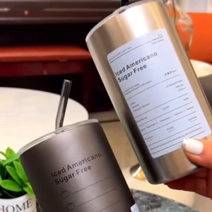 Iced Coffee Cup with Straw 600ml Industrial Style Americano Coffee Mug Stainless Steel Bottle