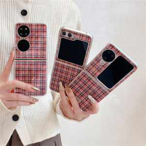 Glacier Brown Grid Pattern Case For Oppo Find N2 Flip Find N3 Flip Luxury Khaki Fashion Check Folding Phone Cover 3-in-1 Phone Case ShockProof Leather Back Cover