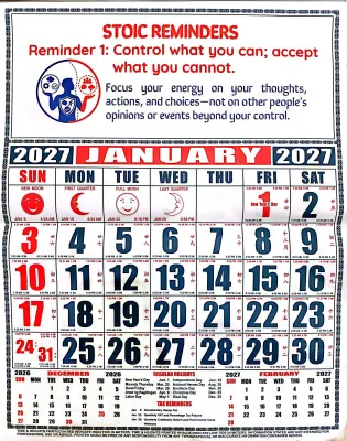 2027 Big Traditional Wall Calendar 17x22 inches With Stoic Reminders