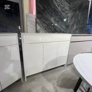 Modern Shoe Cabinet with Glass Top – Creamy White Glossy Shoe Rack & Large Capacity Shoe Storage Cabinet