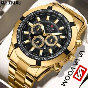 ELF TRIBE Business Men Luxury Watches Stainless Steel Quartz Wristwatches Male Auto Date with Luminous Hands