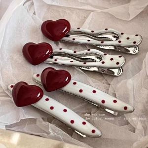 Vintage Sweet Heart Polka Dot Hair Clip For Side Fringe Styling