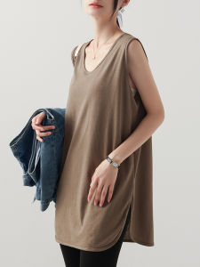 MOCHU | Versatile Round Hem Vest with Split Design and Tail Womens Mid-length Top