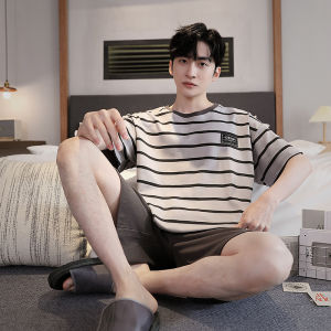 Bộ Đồ Ngủ Nam Mùa Hè Tay Ngắn Quần Short Rộng Rãi Thoải Mái in Họa Tiết Hoạt Hình Mặc Ở Nhà Đồ Ngủ Cotton Nguyên Chất