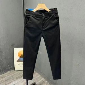 Mens Slim Fit Casual Cotton Pants Nine Points Small Foot Spring Autumn Fashion Comfortable Business Leisure Trousers