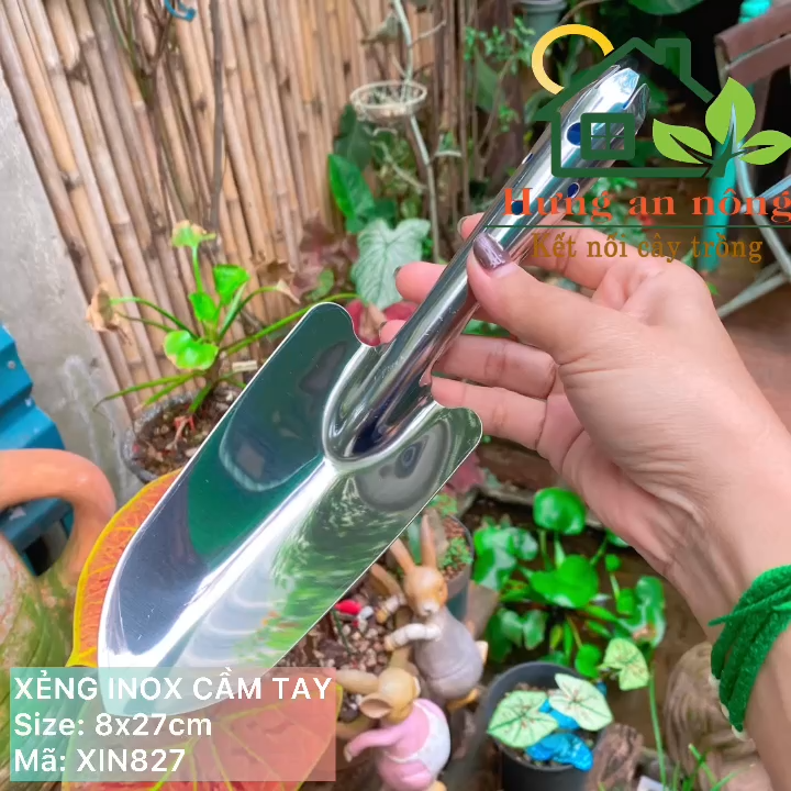 XIN827 - xẻng inox cầm tay dụng cụ làm vườn size 8x27cm 1 xẻng inox cầm tay