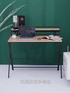 โต๊ะทำงาน พร้อมชั้นวางของ (ไม่ต้องประกอบ) พับเก็บได้ โครงเหล็ก โต๊ะคอม โต๊ะทำงานไม้ โต๊ะคอมพับได้ โต๊ะพับ โต๊ะวางของ โต๊ะทำการบ้าน