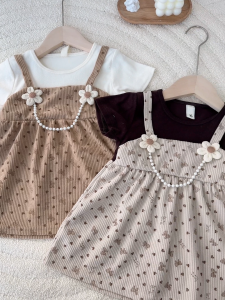 0 - 3 Tahun dress anak perempuan import korean style -Gaun Anak Perempuan Motif Polkadot dengan Hiasan Bunga - Dress Lucu dan Elegan