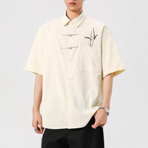 TUCANO | Mens Thin Style Pine and Bamboo Embroidery Short Sleeve Shirt