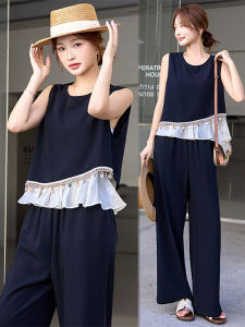 Shalldoer | Handmade Summer Casual Womens Outfit Set Sequin Patchwork Top Wide Leg Pants Two Piece Non-Repeating Style Light Maturity